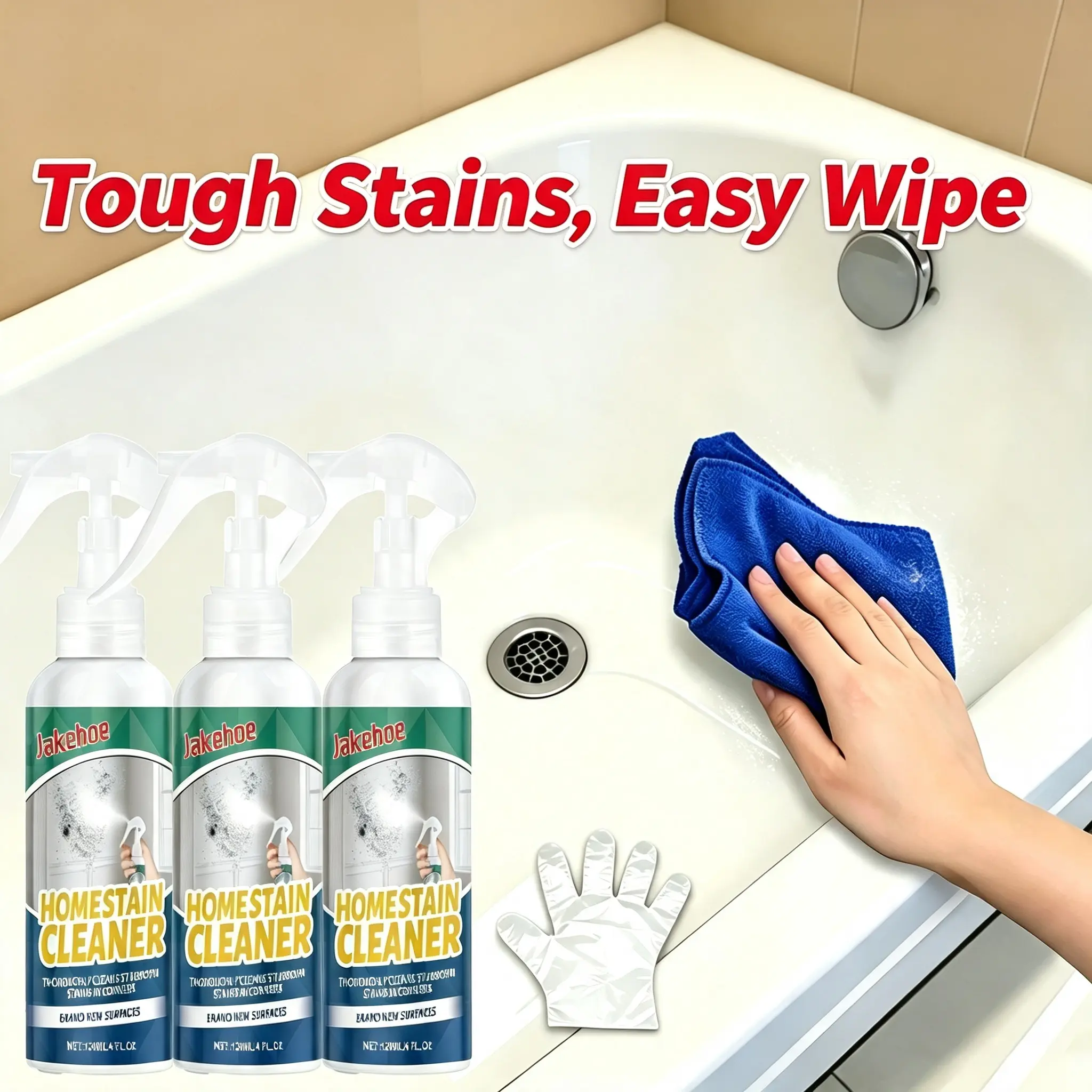 120ml All-Purpose Household Stain Cleaning Spray, Portable Multi-Surface Cleaner for Kitchen, Bathroom & Indoor Use, Comes with Cleaning Towel & Disposable Gloves, Daily Household Cleaner for Tough Home Stains