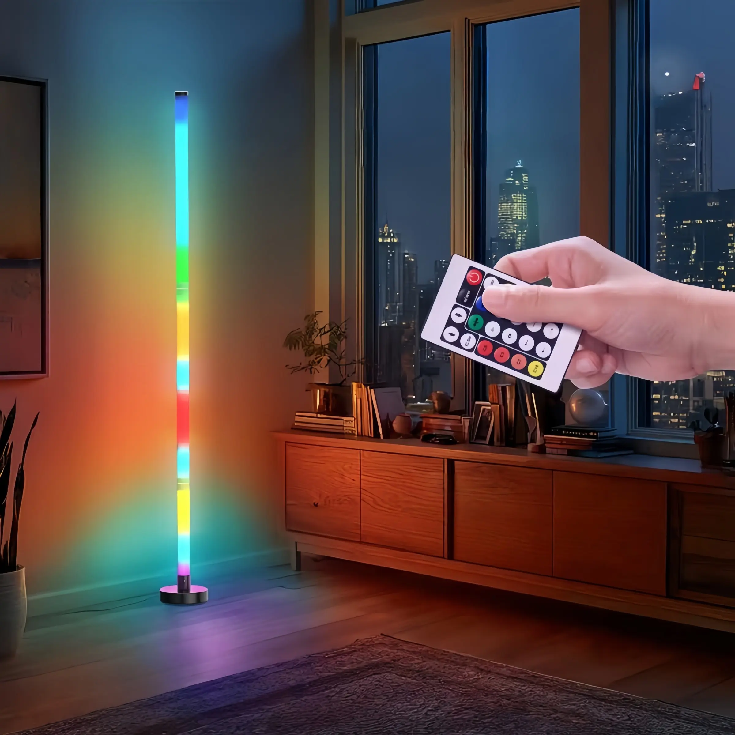 Smart LED Floor Lamp with Rgbicb Color Effects, Modern Minimalist Design with Remote Control, Perfect for Home Office and Bedroom Decor, Adjustable Lights, Remote Floor Lamps, LED Decoration Lamp, Decorative Lamps, Adjustable RGB Lighting