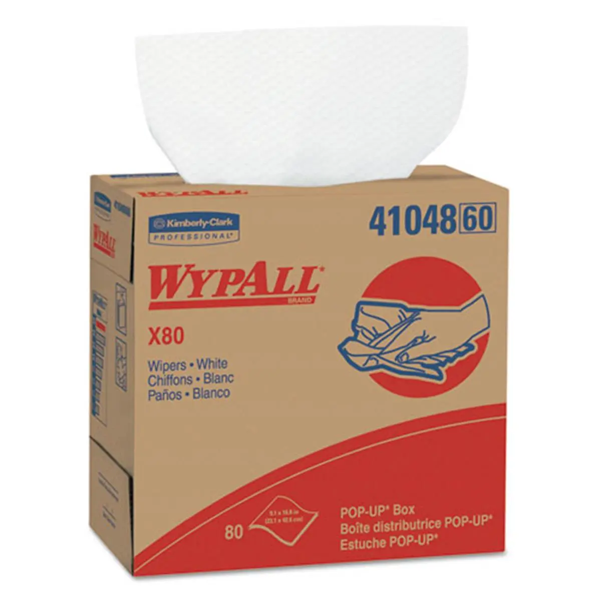 Kimberly Clark 41048 WYPALL X80 Thick Oil-Absorbent Cleaning Wipes - 9.1x16.8in White Disposable Wipes for Industrial Users, 100/Pop-Up Box, 5 Boxes/Carton, Ideal for Heavy Cleaning on Rough Surfaces