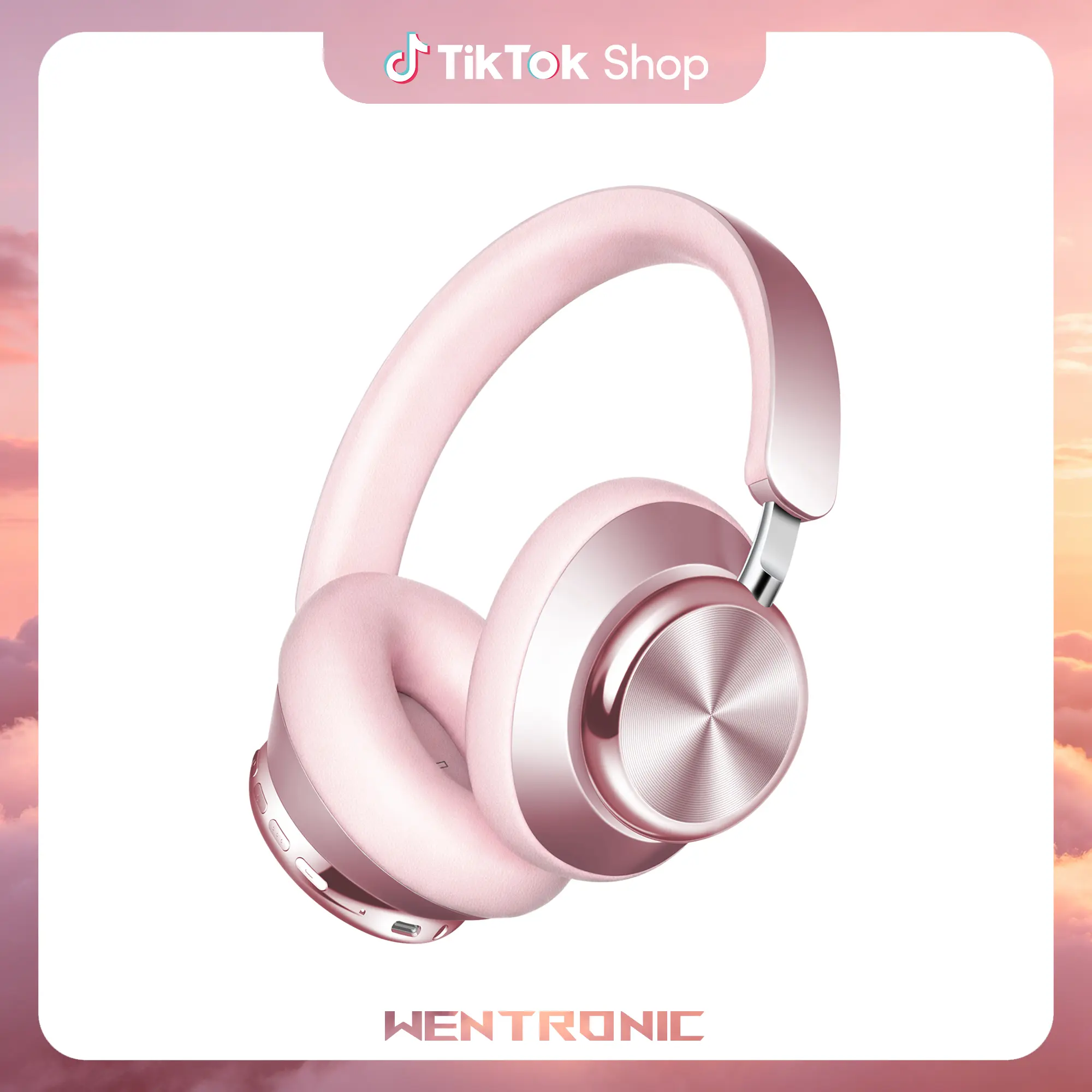 WENTRONIC Y03 Over-Ear Active Noise Cancellation (ANC) Bluetooth Headphones - Wireless Audio Device for Mobile PC, Adjustable Soft Ear Cushions, 48H Playtime, High Sound Quality, 6 EQ Modes, Stable Connection, 3.5mm Compatibility, Starlight Summerwins