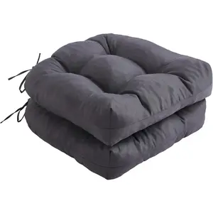 Outdoor Chair Cushions Set of 2, Patio Chair Cushions with Ties,19x19+5 Tufted Outdoor Seat Cushions,  Patio Furniture Cushions, Outdoor Dining Chair Pads, Dark Grey