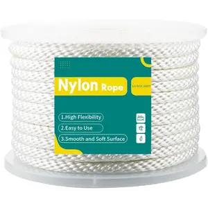1/2 Inch Nylon Rope 100 Ft Solid Braid High UV and Abrasion Resistance, Multipurpose Tightly Braided Rope, Clothes Line, Flag Line, Marine and Outdoor Twine, Ideal for Indoor and Outdoor Applications