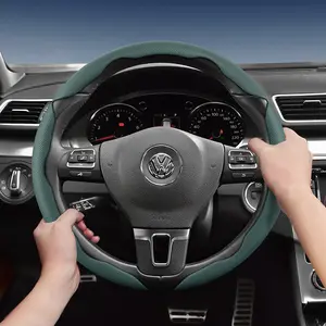 For Volkswagen, Vehicle Steering Wheel Cover, Perforated Breathable Leather, Sectional Ultra-Thin Design, Protects the Steering Wheel, Compatible with Tiguan Atlas Jetta ID.4 Taos Golf GTI/R Passat Beetle Touareg Eos CC