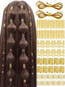 42pcs Alloy Hair Rings, Adjustable Hair Cuffs with 2 Ropes, Boho Hair Jewelry for Men & Women, Dreadlocks & Braids Accessories