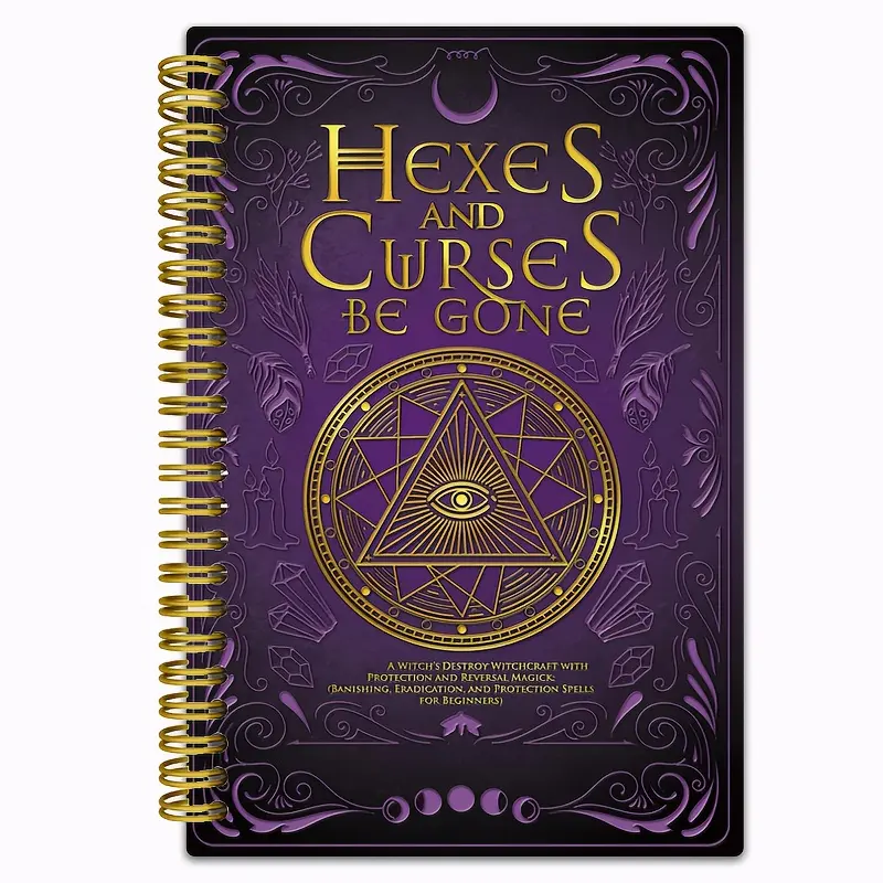 1pc Witch's Magic Notebook - Hexes and Curses, Purple & Golden Occult Grimoire Journal, Small 5.5x8.3 Inch Witchcraft Diary for Spell-Casting, Soft Cover Notebook - Gift for Wiccan, Pagans, Fantasy Writers - Mystical Cover Design, Wiccan Supplies