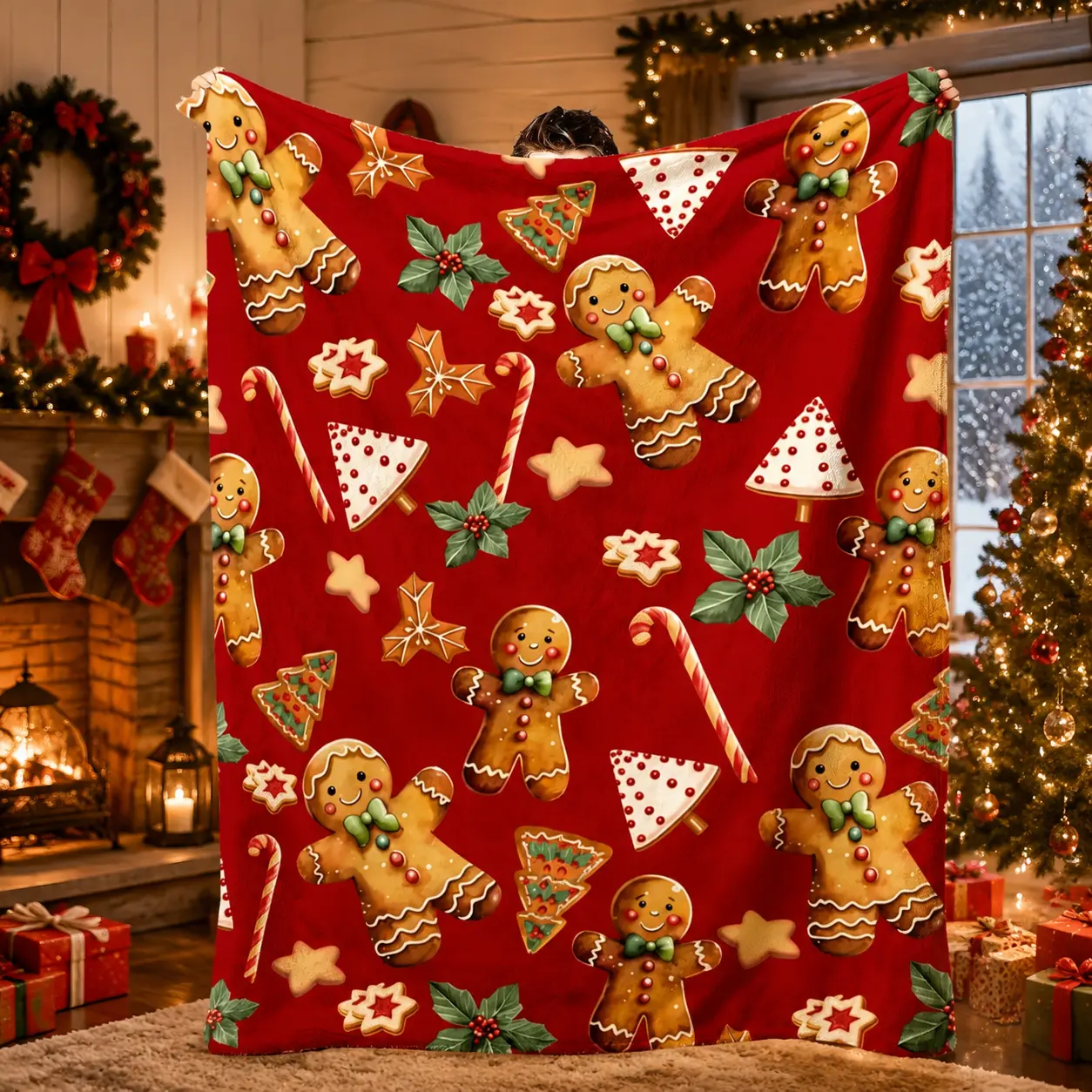 Gingerbread Man-Candy Cane-Holly Digital Print Hypoallergenic Flannel Throw Blanket, All-Season Bedding for Couches & Beds, Mixed-Color Home Decor Essential