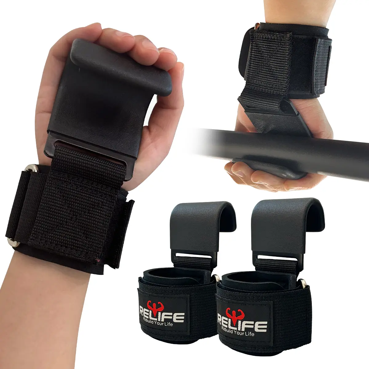 RELIFE Heavy-Duty Weightlifting Hooks (Pair) - Non-Slip Lifting Straps with Thick Padding, Gym Workout Accessories for Deadlifts, Rows, Athletes, Fitness Exercise Accessories, Velcro, Cotton, Gym Stuff, Unisex, Adjustable, Wrist, Shrugs, Hook-And-Loop, He