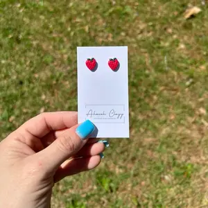 Polymer Clay Strawberry Stud Earrings - Hypoallergenic Stainless Steel Posts, Made of Polymer Clay, Ideal for Allergies, Durable Design