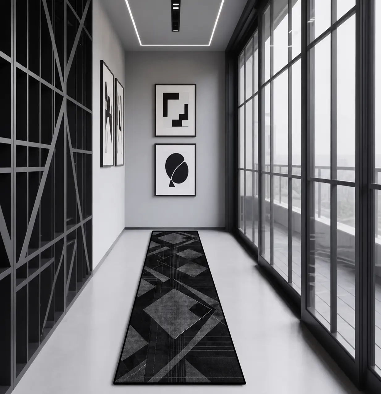 Velvet Runner Rug with Non-Slip PVC Dotted Backing, Modern Marble Geometric Long Hallway Rug, Washable Low Pile Area Rug for Entryway, Kitchen, Corridor, 1.65×8.25ft /1.65×11.55ft