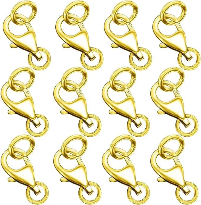 14K Gold Plated 925 Sterling Silver Lobster Claw Clasp with Closed Jump Rings,Necklace Clasps and Closures Suitable for Jewelry Making Necklaces