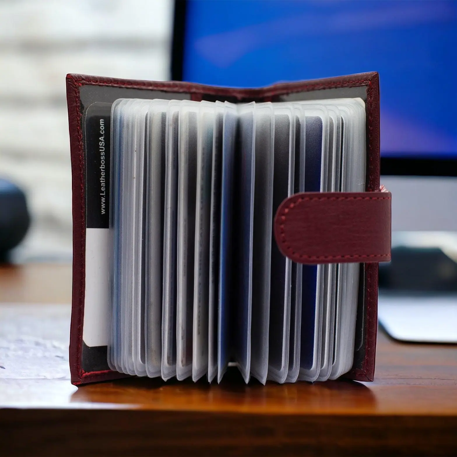Genuine Leather Wallet Card Holder, Compact Multi-Compartment Passport Cover with 40 Card Slots, Dual ID Windows & Snap Closure, Card Slots Pocket