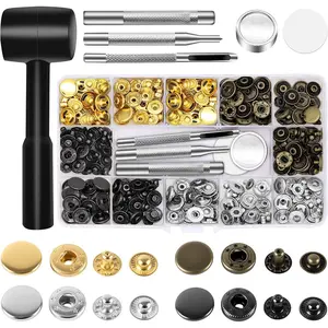 90 Sets Metal Snaps Fasteners Button with Hammer Punch Spacer, Leather Snap Button Kits with 4 Setter Tools, DIY Crafts, Suitable for Thin Clothes, Jackets, Jeans Wears, Bracelets, Bags (15mm)