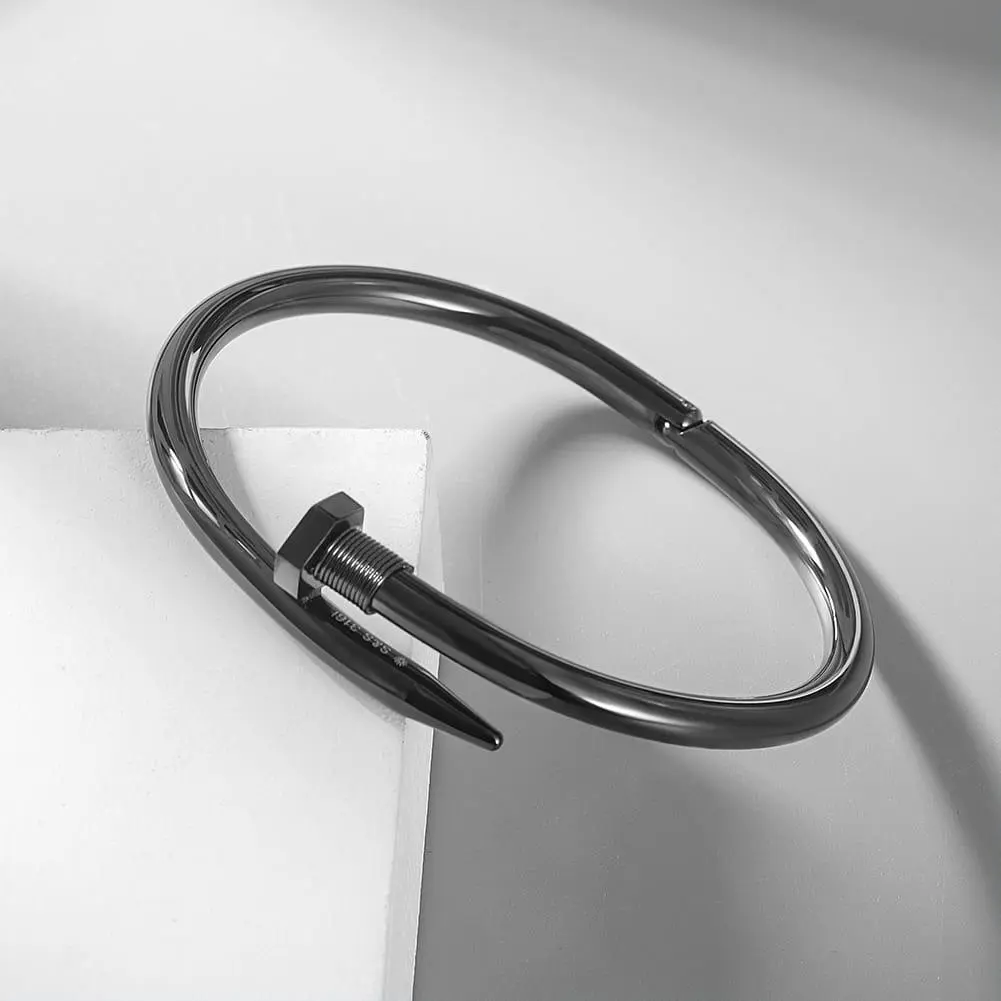 Men's Stainless Steel Nail Bracelet - Elegant Bold Design for Everyday & Special Occasions - Versatile Minimalist Edgy Accessory