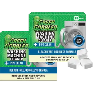 Green Gobbler Washing Machine Cleaner Tablets + Pipe Clean  - 2 Pack (28 Tablets per box)