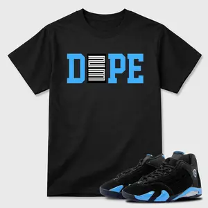 Unisex T-shirt To Match Sneakers Jordan 14 Black & University Blue - Dope 23. 100% Cotton for Casual Wear. Comfortable Summer Unisex T-Shirt to match Jordan Sneaker. Streetwear Style. urban outfitters