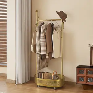 Luxury Gold Coat Hanger Stand with Wheels – Space-Saving Organizer for Modern Bedroom or Walk-In Closet