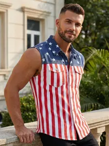 CRISTA 250th Anniversary US Independence Day, 4th of July Men American Flag Denim Vest, Denim Vest, Classic Sleeveless Jacket, Patriotic T-shirt for, Festive Outfit Shirt Collar Slim Fit Lightweight
