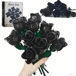 657PCS Romantic Black Rose Flower Bouquet Building Blocks Home Decor Assemble Bricks Toy Girl Lady Unique Birthday Gift
