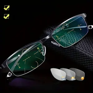 Auto-Zoom Photochromic Progressive Reading Glasses for Men - Multifocal, Lightweight TR90 Frame, Perfect Gift Clear Black