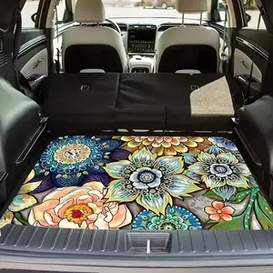 Floral Crystal Velvet Car Trunk Mat, Car Floor Mat, Vibrant Colors, Keeps Vehicle Clean & Tidy, Durable Car Accessory, Stylish Car Decoration, Car Interior Accessory, Auto Accessories, Automotive