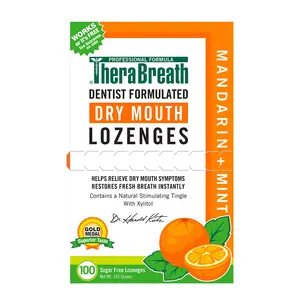 TheraBreath Dry Mouth Lozenges with Zinc, 100 Lozenges, Mandarin Mint,Pack of 2 100 Count Oral Moisture