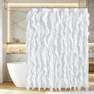 Elegant Ruffled Shower Curtain, Artistic Ripple Design, Easy Hang Hooks, Bathroom Decor, Stylish Bath Accessories
