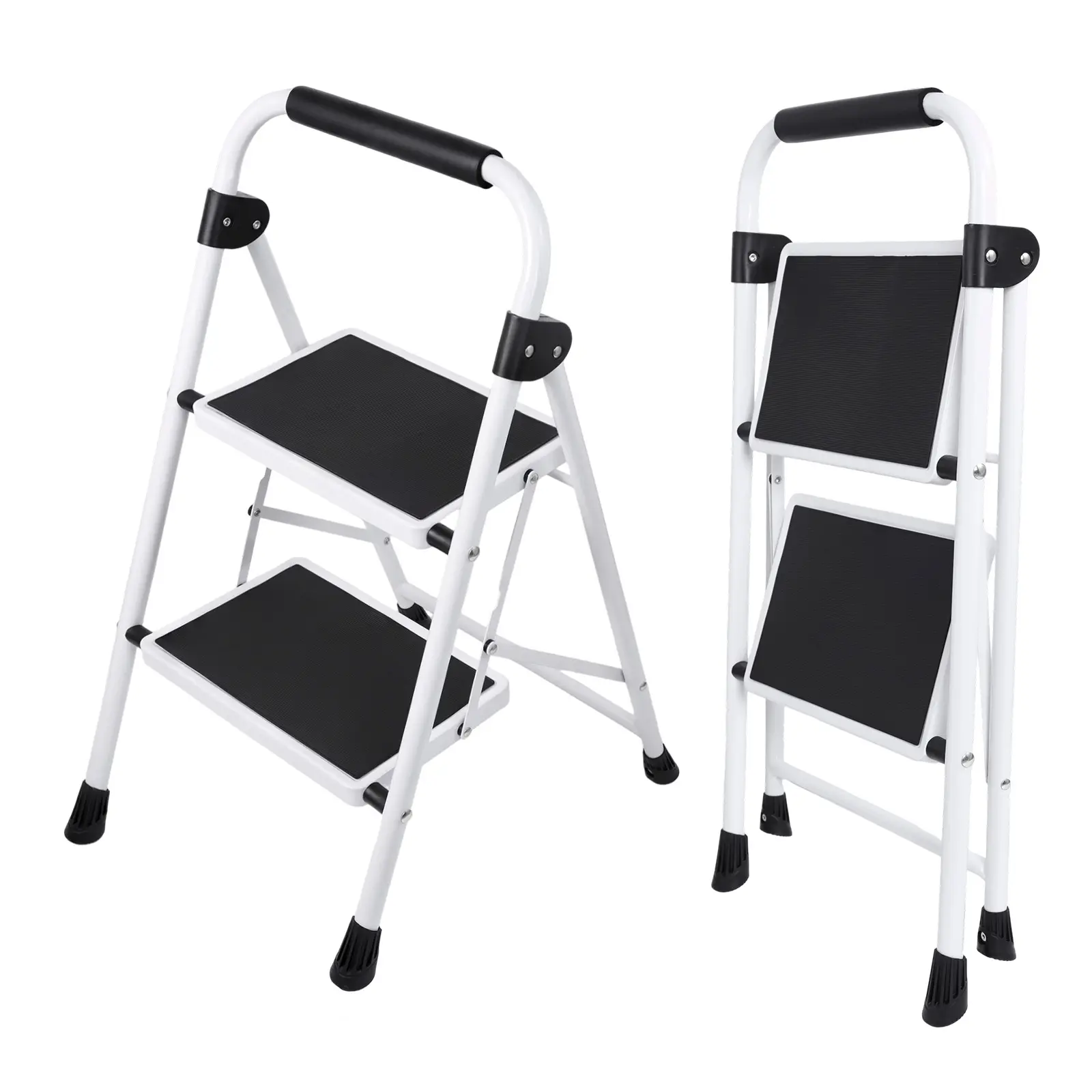 Sweetcrispy Sturdy Portable Heavy-Duty Steel Step Ladder - Foldable Legs, Non-Slip Pedals, Handrails, TPR Footpads, Easy Storage Solution - Ladders for Home, Home Improvement Storage Use