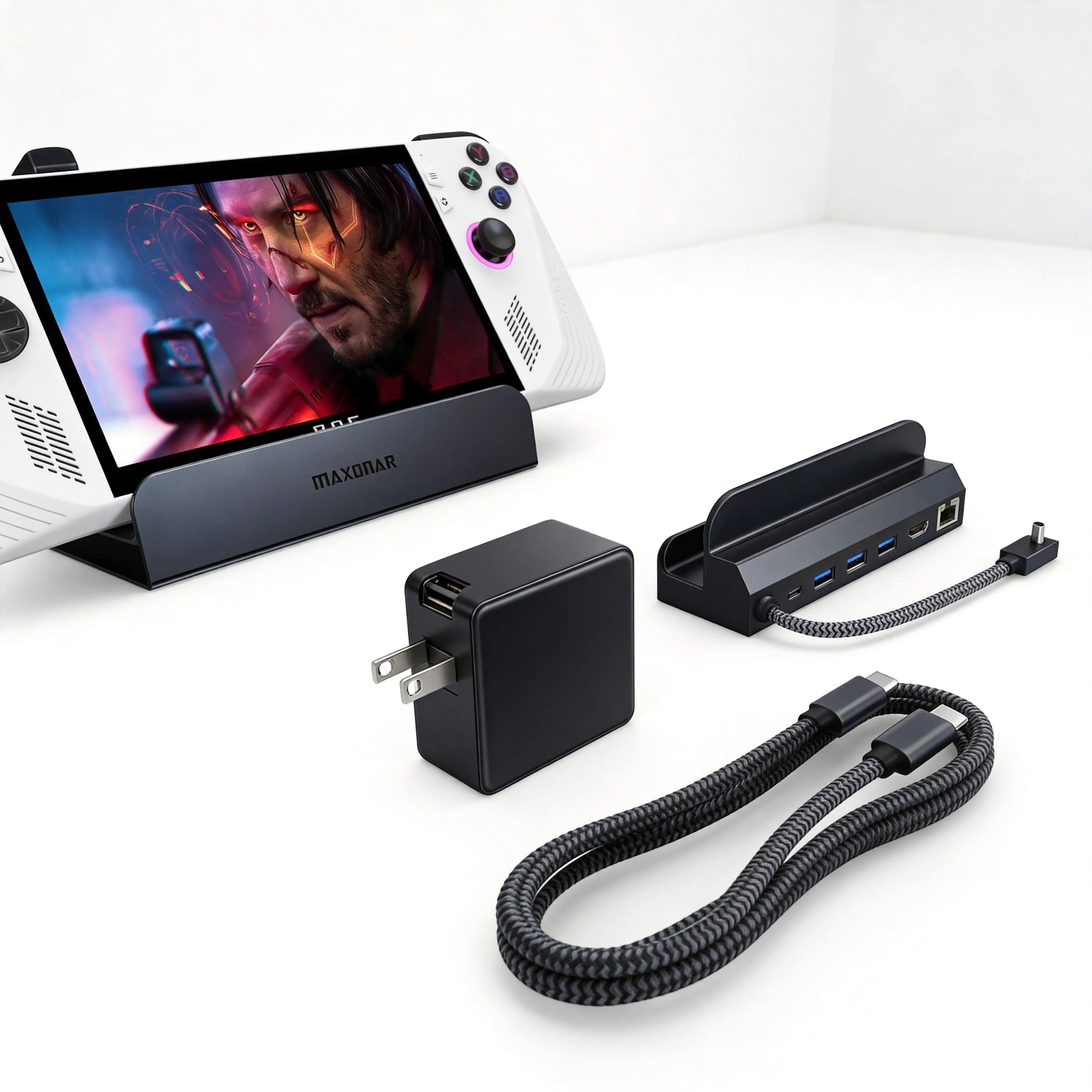 For Steam Deck/ROG Ally/Legion Go, 6-in-1 Dock, 65W GaN, 4K@120Hz HDMI, Maxonar VR RGB Charging Games Device