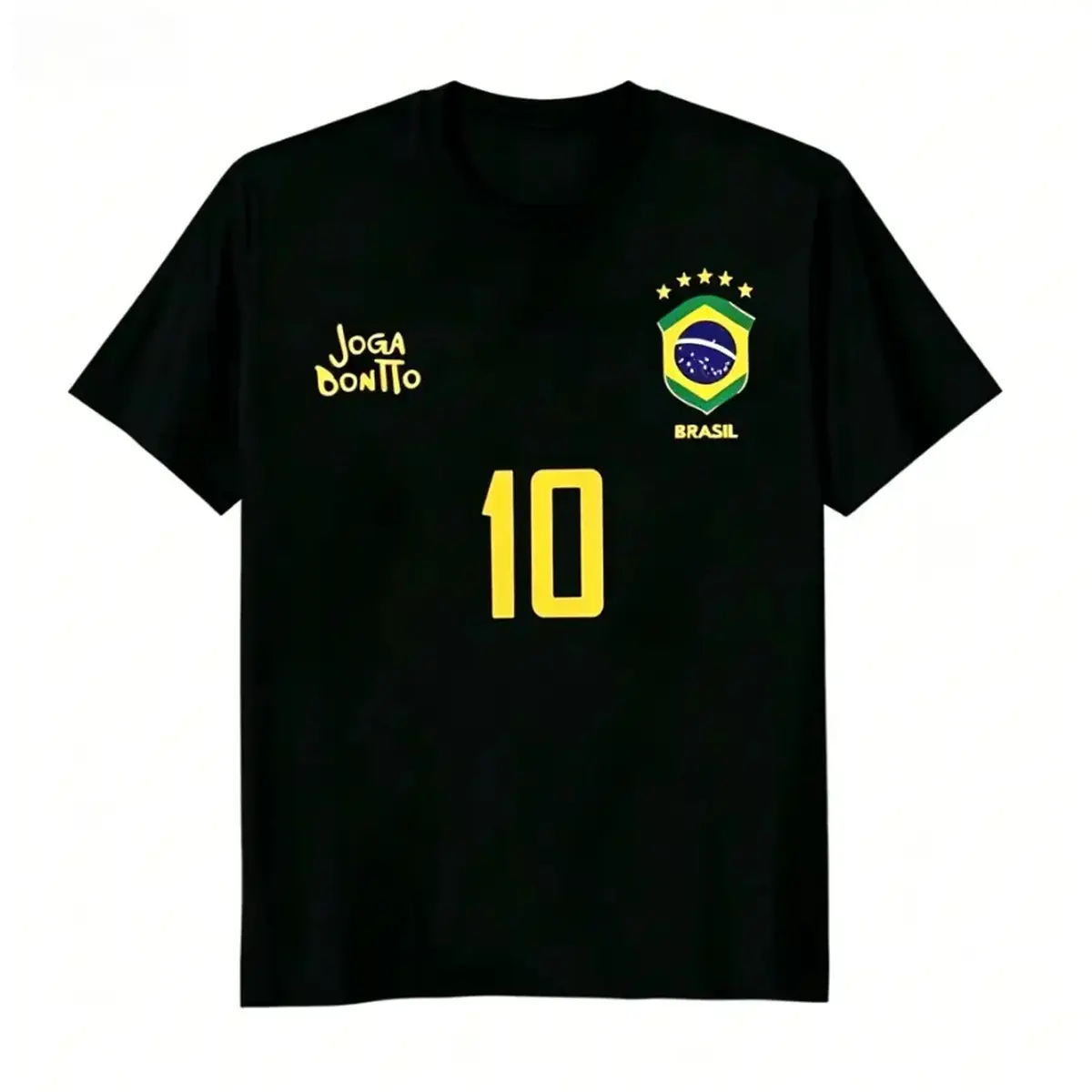 Men's Graphic T-Shirt, Retro Brazil Football Jersey - Legendary Number 10, Casual Football Fan Outfit, Football Jersey, 100% Polyester Breathable Knit Fabric, Regular Fit Round Neck Design graphic tee graphic tee Unisex Boxy Fit Heavyweight Tee