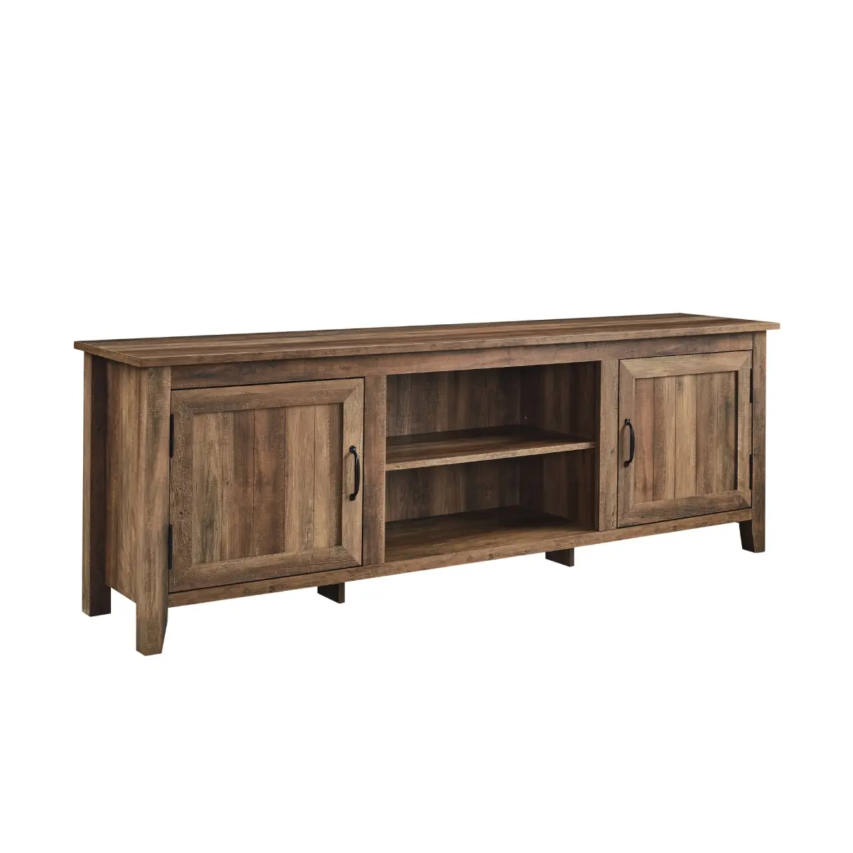 Walker Edison W70CS2DRO Modern Wooden Living Room Furniture Simple Console, 24x16x70 in., with Grooved Door, Rustic Oak