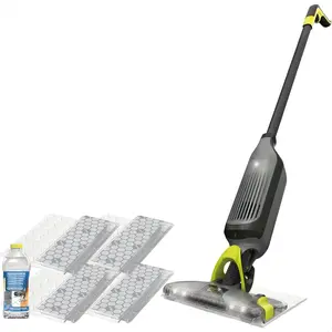 Cordless Hard Floor Cleaner, Vacuum and Spray Mop, Powerful Suction, Lightweight, LED Headlights, Includes 4 Disposable Pads, 12oz Multi-Surface Cleaning Solution, Gray, VM252