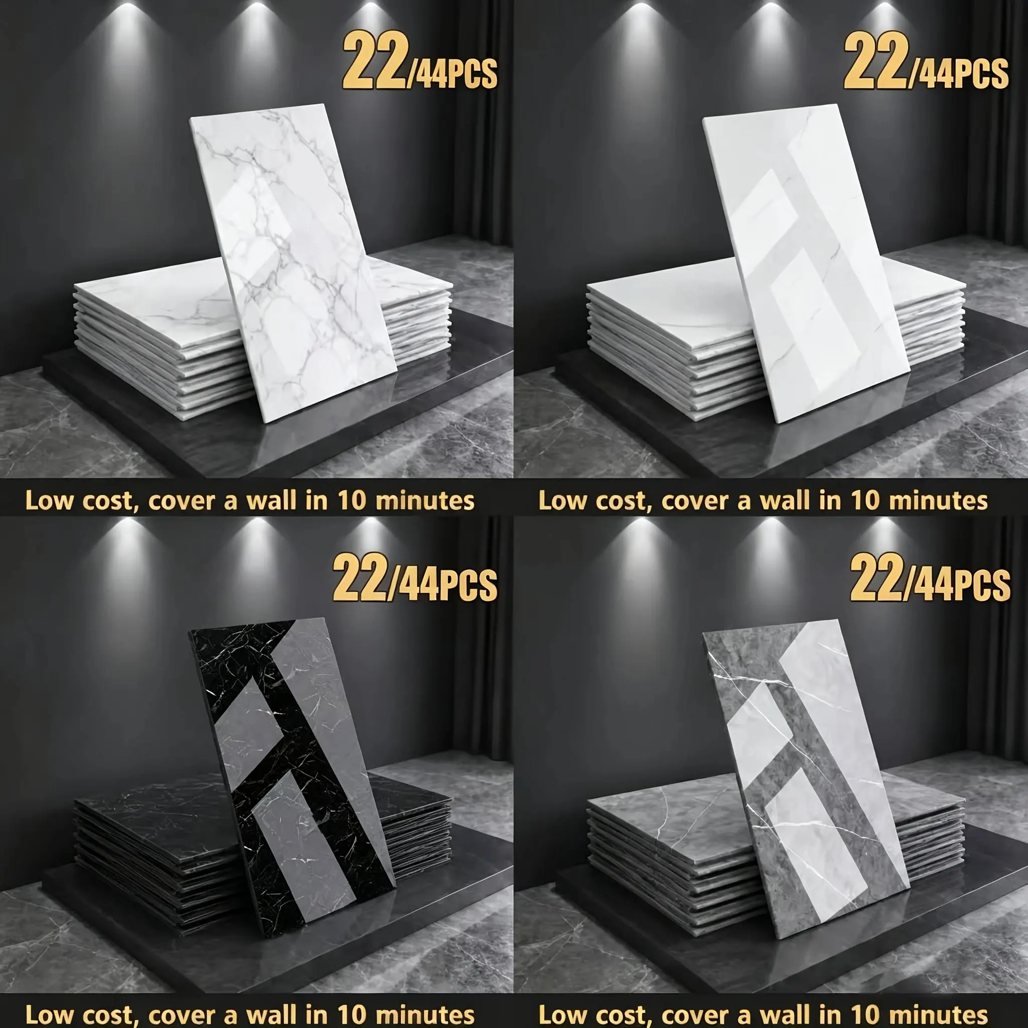 Marble Peel and Stick Wall Panels (22/44PCS, 23.6"x11.8"), Self-Adhesive PVC Waterproof Backsplash Stickers for Bathroom, Kitchen