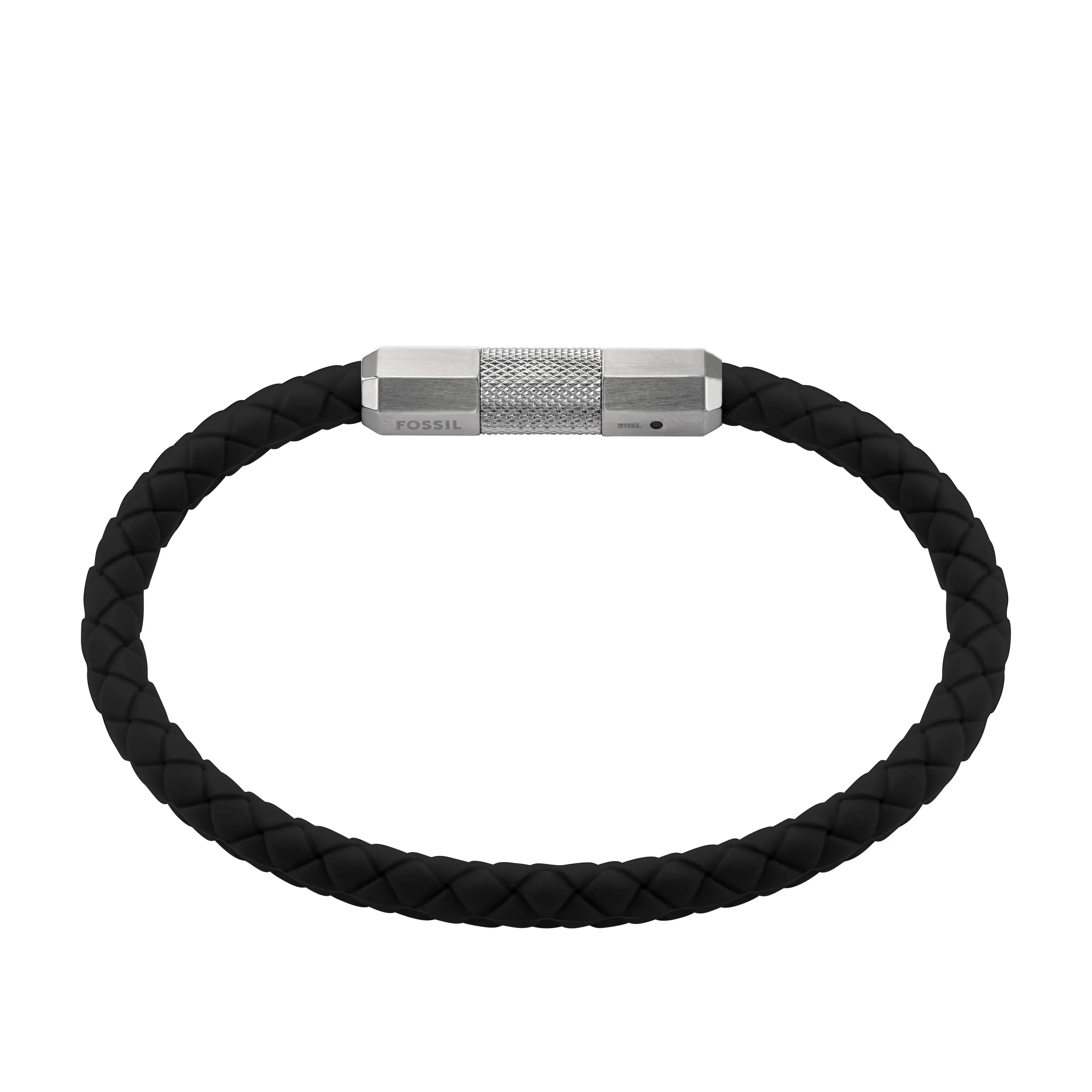 Fossil Men's Machine Knurled Texture Black Silicone Station Bracelet