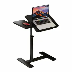 Height Adjustable Overbed Bedside Table with Wheels, Split Top Tilt Bedside Table, Mobile Laptop Computer Standing Desk Cart with Tray for Hospital Home Use