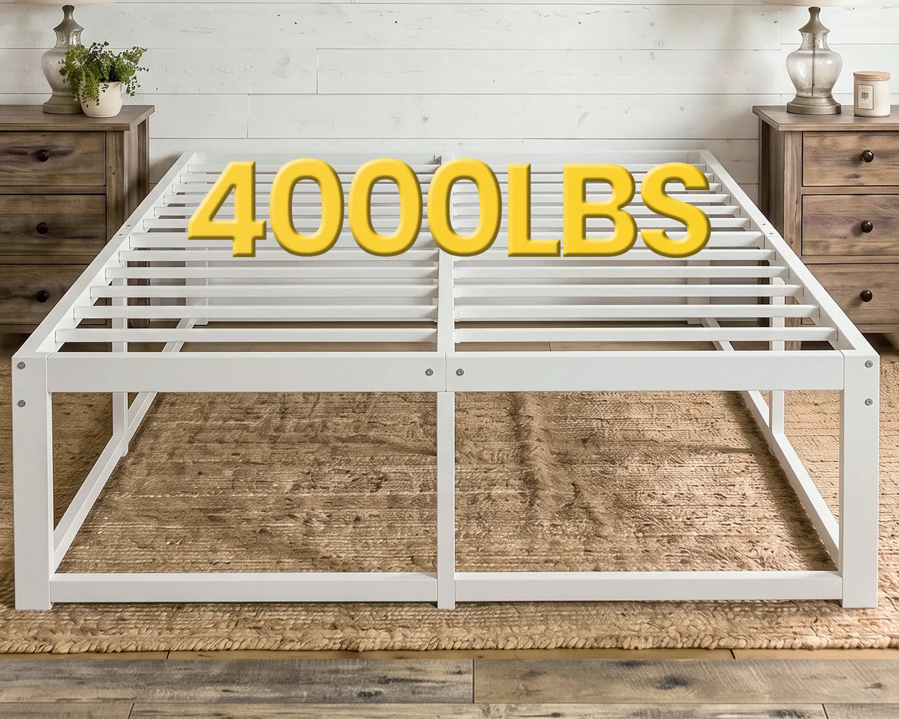 Muticor Basic Bed Frame with 4000LBS Heavy-Duty Steel Slat Support, Easy Assembly, Noise Free, No Box Spring Needed, Metal Platform Bed Frame