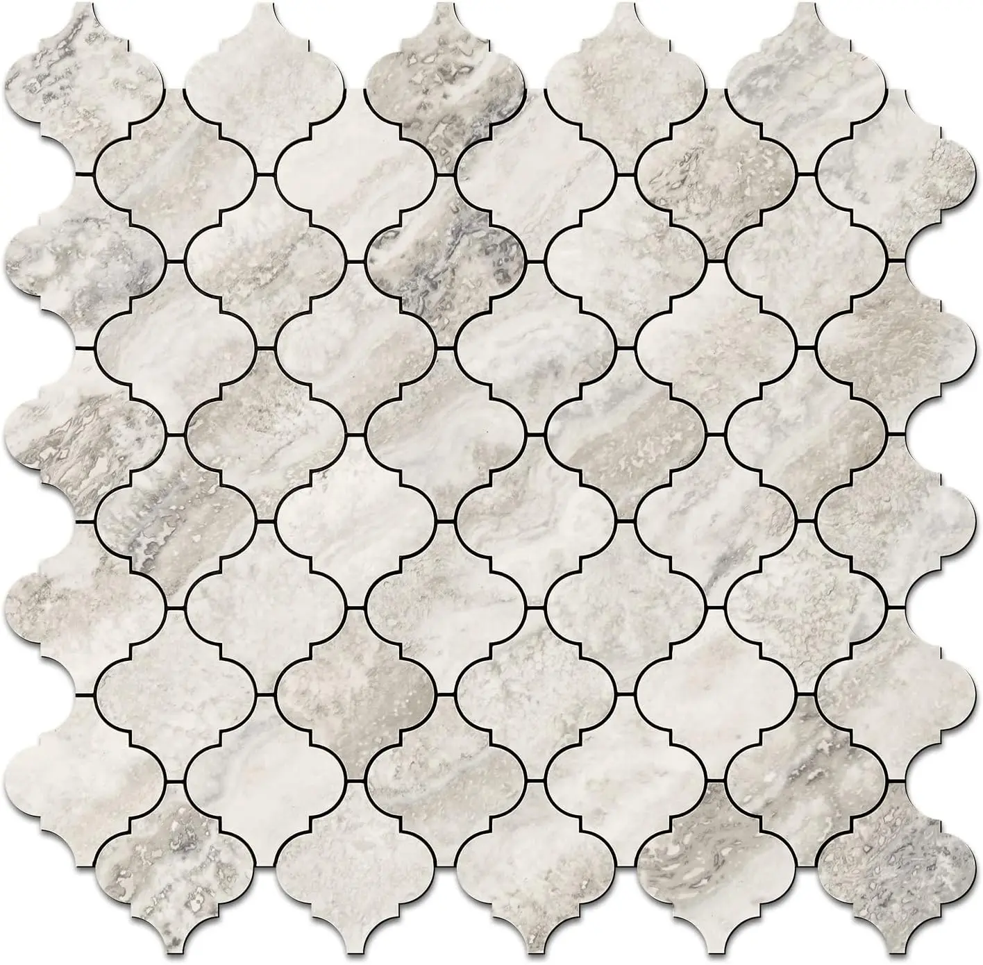 Arabesque Peel and Stick Backsplash Tile, Stick on Backsplash for Kitchen and Bathroom, Beige Marble Look PVC Mixed Metal  Mosaic Tiles (10 Sheets)