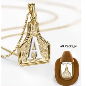 VEVE Two-Toned Gold Silver Handmade CowTag Initial Necklace 20 Inch Adjustable Chain Western Jewelry Unisex Gift High-Quality Copper 14K Plated Personalized Gift Box