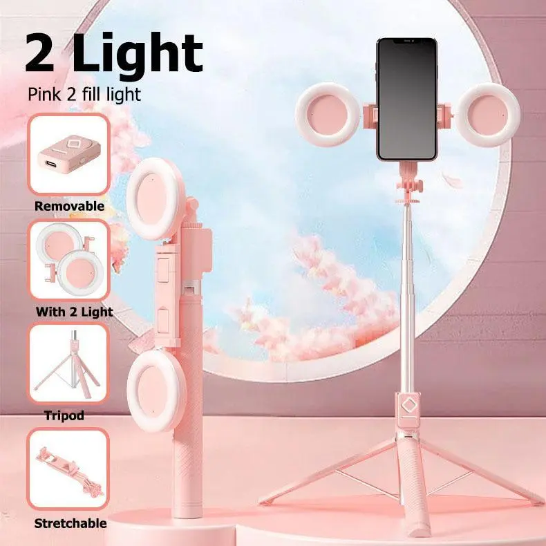 67 Selfie Stick Tripod with Ring Lights, Dual Fill Lights, Selfie Light，Wireless Remote for iPhone Android phone tripod for Vlog stand content Gifts