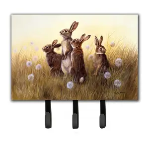 212 MAIN Rabbits in the Dandelions Metal Wall Hook - 9x2x6 in. Hardboard Tile Home Decor, Hanging Leash Holder, Key Storage Hanger for Home Supplies