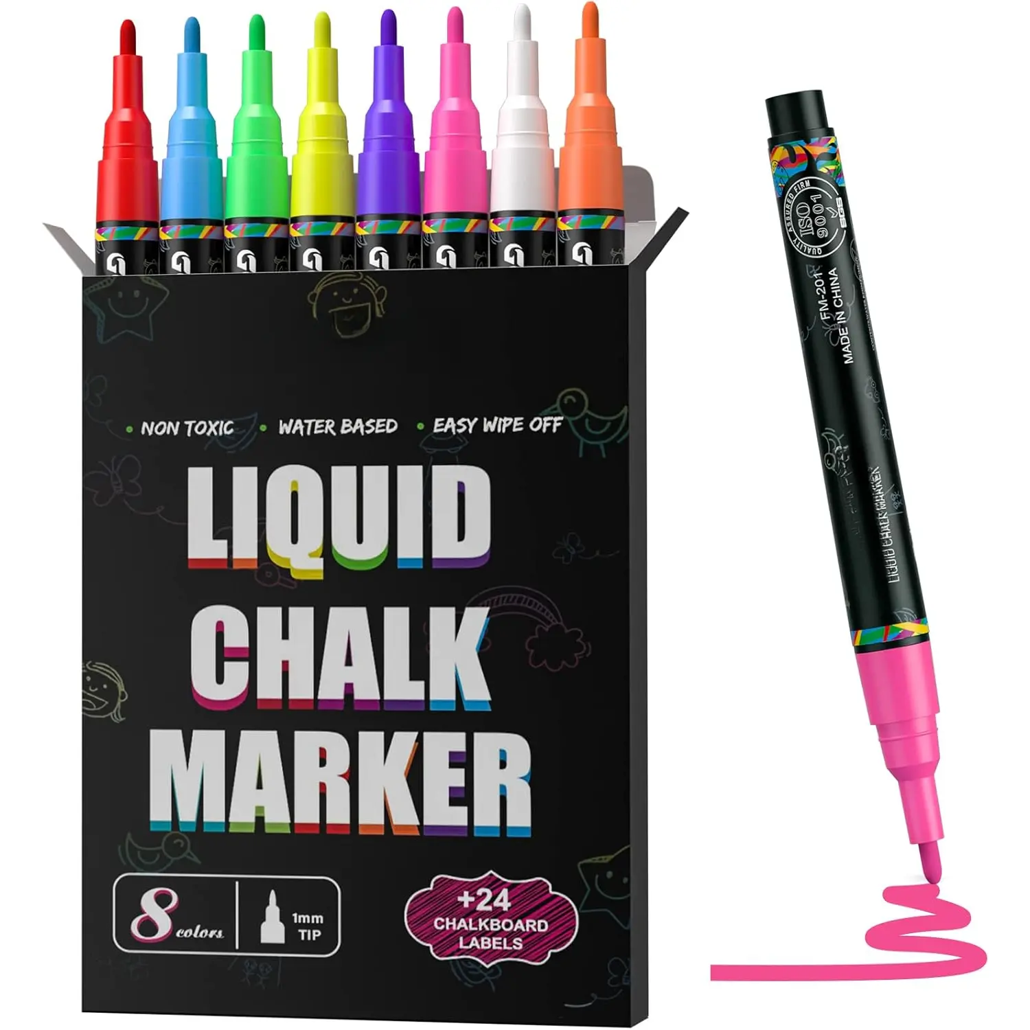 Chalk Markers, Extra Fine Tip Washable Chalkboard Marker,  Window Markers,for Blackboard, Glass & Bistro, , Erasable  Chalk Pens Reversible Tip-1mm