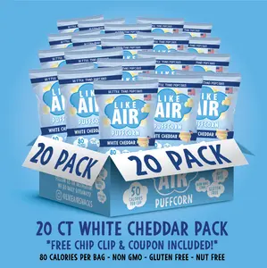 White Cheddar Puffcorn Single Serve  - 20 bags - Like Air Puffcorn