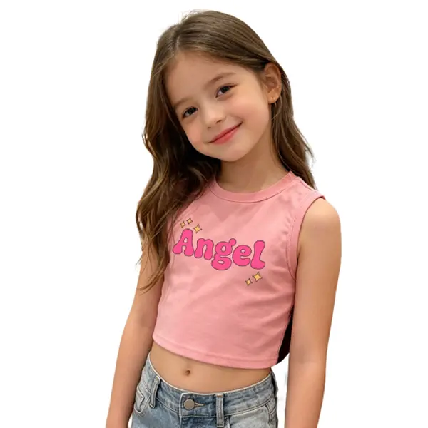 Kid-Friendly Girls' Sleeveless Crop Tops - Assorted Colors, Comfort Fit, Casual Vests for Kids, Kid-Friendly Girls' Vests