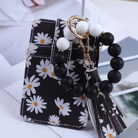 Mother's Day Gift Fresh Style Beaded Wrist Keychain, Floral Pattern Keychain, Cute Daisy Pattern Card Holder, Colorful Tassel Design, Perfect Gift for Friends & Mom, Keychain Jewelry, Cute Keychains