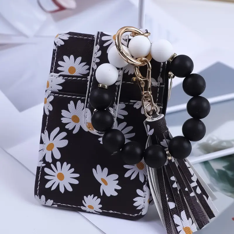 Mother's Day Gift Fresh Style Beaded Wrist Keychain, Floral Pattern Keychain, Cute Daisy Pattern Card Holder, Colorful Tassel Design, Perfect Gift for Friends & Mom, Keychain Jewelry, Cute Keychains