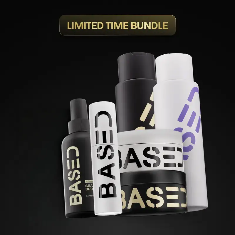 BASED Deluxe Straight & Wavy Hair Styling Kit | Shampoo, Conditioner, Texture Powder, Hair Clay, Pomade, Sea Salt Spray & Wooden Comb | Expertly Formulated Premium Hair Care Collection
