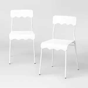 2pk Scalloped Metal Dining Chair White - Room Essentials