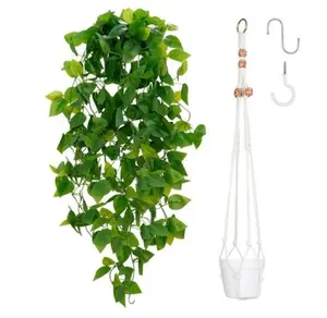 1pcs Fake Hanging Plants Kit with Pot and Plant Hanger, Artificial Pothos Vines Hanging Potted Plant Greenery for Home Living Room Indoor Outdoor Decor