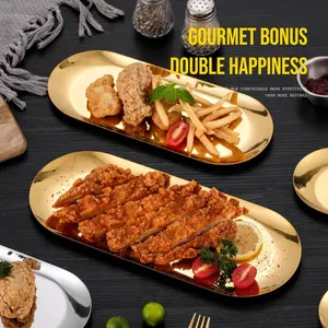 4 Piece Set Stainless Steel Oval Plates, Korean Style Flat Vegetable & Snack Dessert Plates, Thickened Tableware for Home & Restaurant