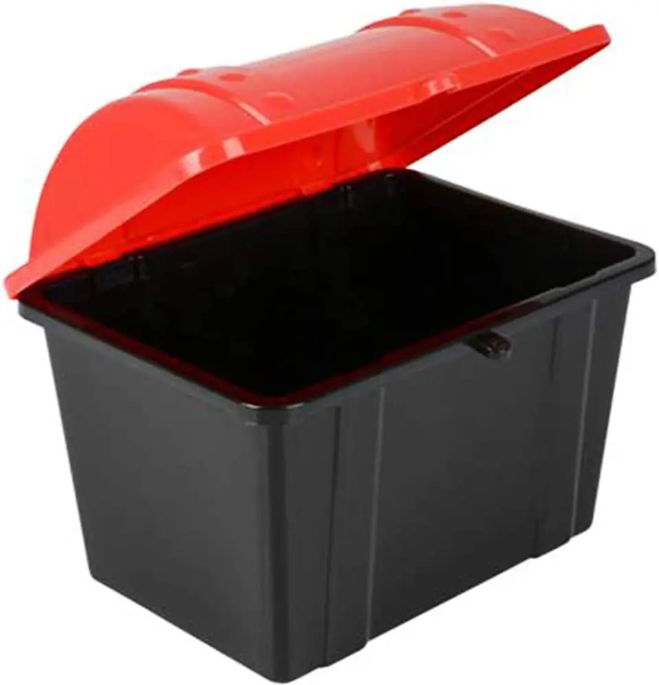 Pirate Treasure Chest, 1 Black Chest with Red Cover, Plastic Treasure Chest, Functional Storage Chest for Toys, Perfect Prize Chest for Classroom, Great for Imaginative Play