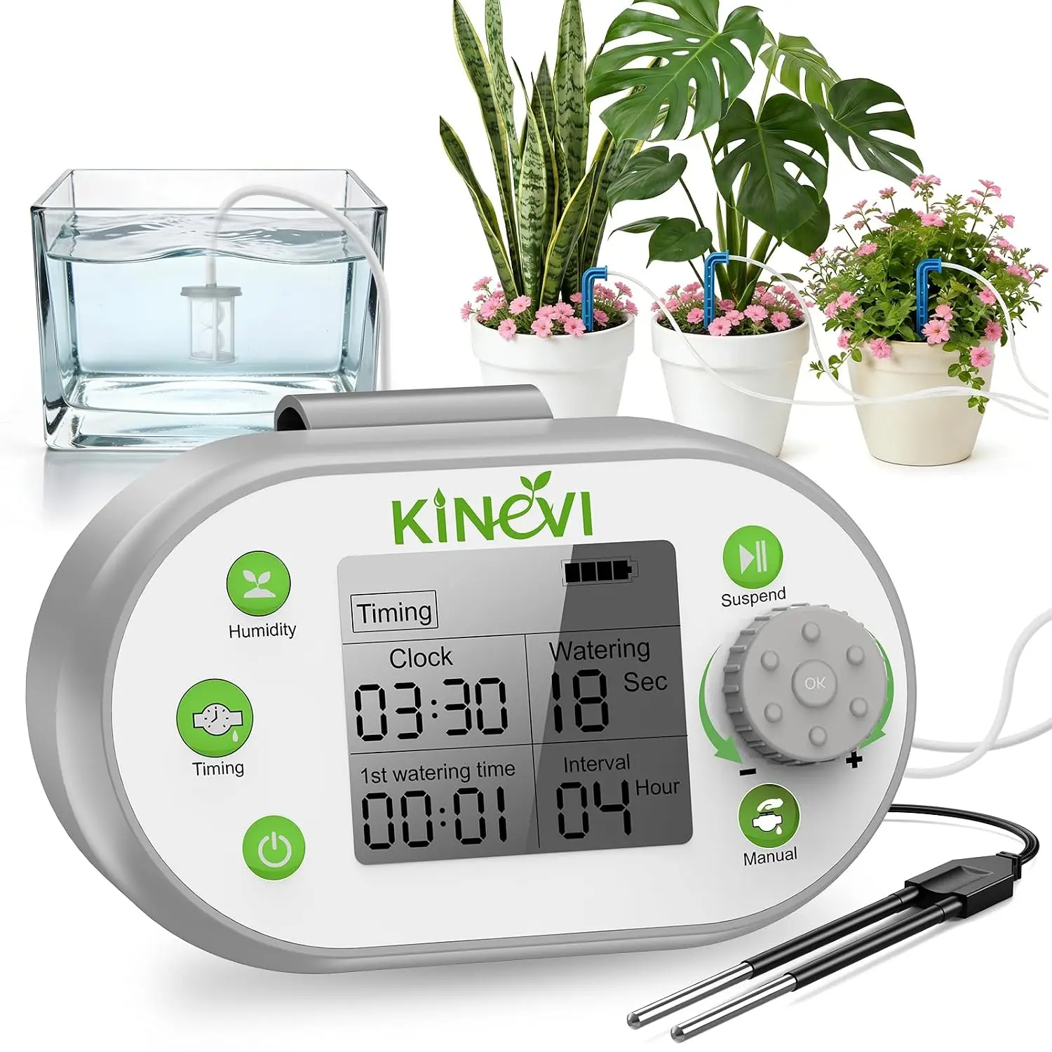 Automatic Plant Waterer Kit - Programmable Timer with Smart Humidity Detection, Drip Irrigation System for 15 Indoor Pots